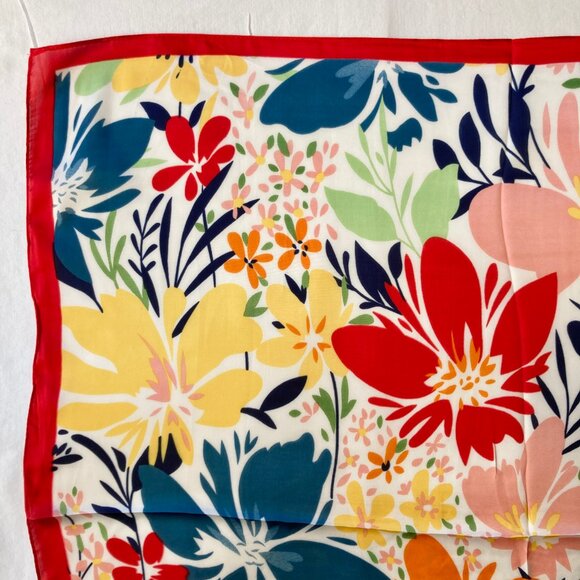 Floral Flower Scarf Wrap Multicolor Square Summer 27" X 27" Red Blue Yellow Pink - Picture 4 of 14